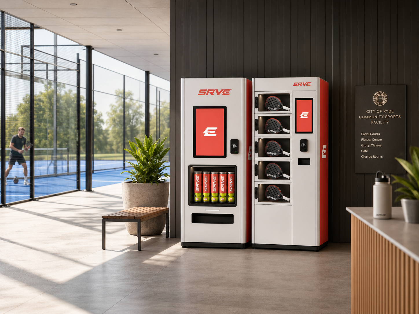 SRVE machines installed in a modern padel venue