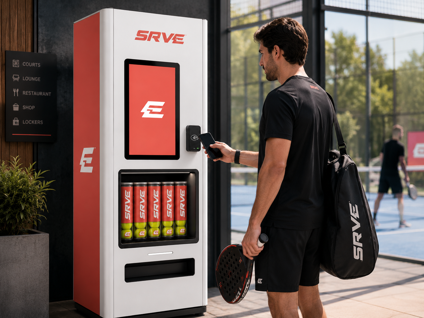 A player using a SRVE padel vending machine